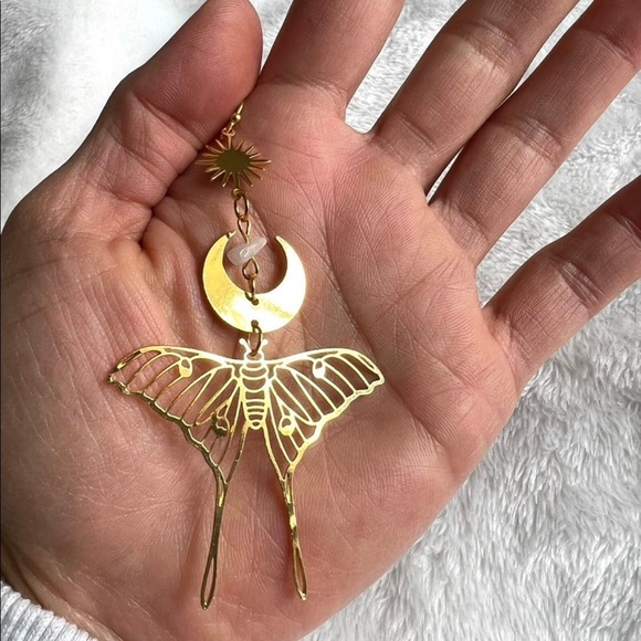 Luna Moth + Moon Dangle Earrings - Picture 3 of 6